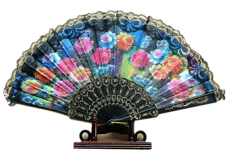 

100pcs/lot Spanish Flower Floral Fabric Lace Folding Hand Dancing Wedding Party Decor Fan Gift Party