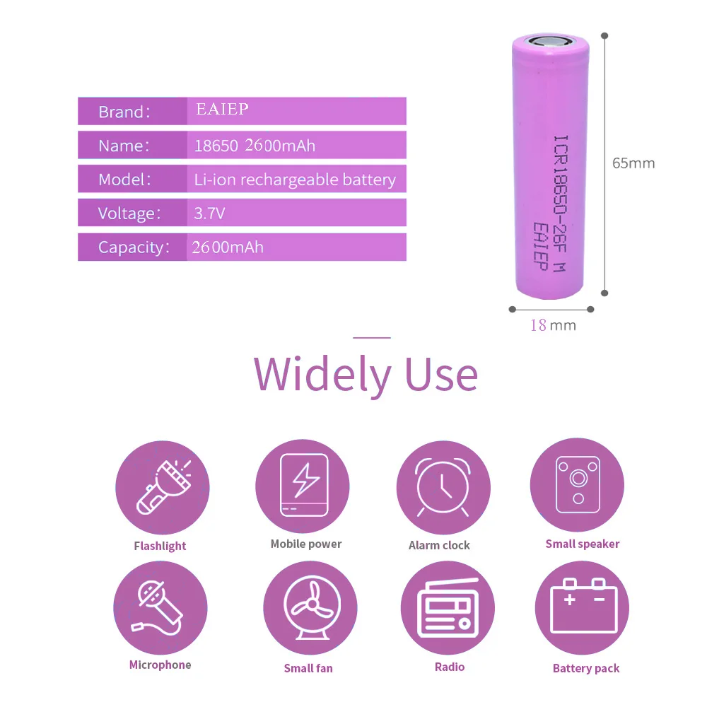 ICR18650 3,7 v 2600 mah 18650 литиевая аккумуляторная батарея 18650 Li ion для фонариков