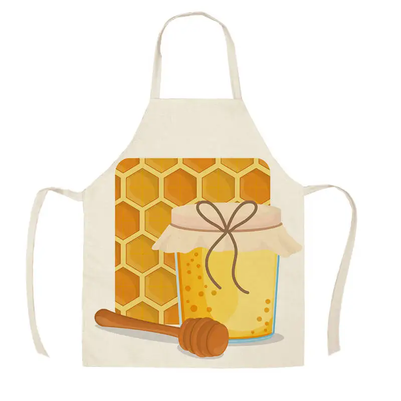 1Pcs Kitchen Natural Honey moon Bee Apron Sleeveless Cotton Linen Aprons for Men Women Home Cleaning Tools WQ1294