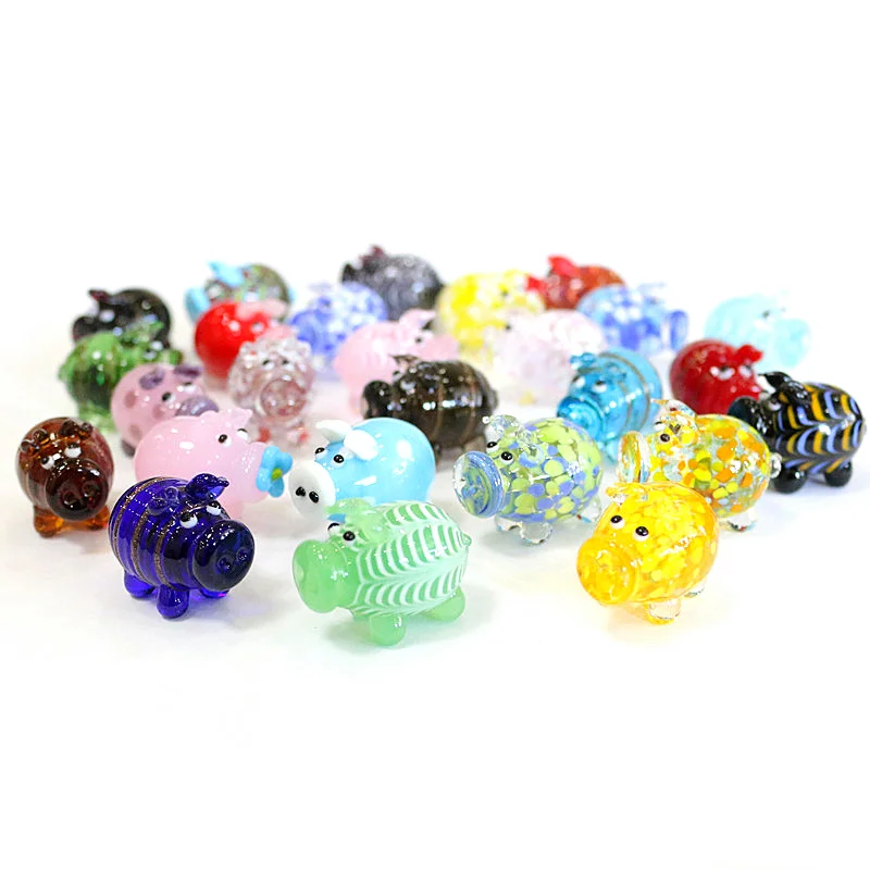 Different Styles Murano Glass Pig Mini Figurines Cute Tiny Animal Craft Ornaments Home Table Fairy Garden Room Kawaii Decoration