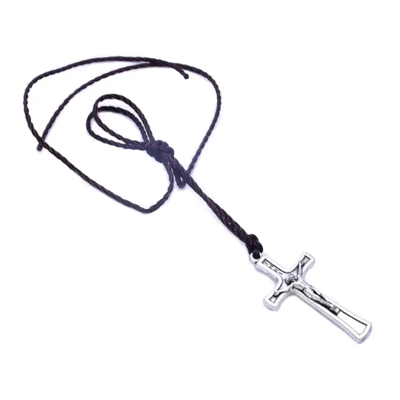 Ретро веревочный Крест Иисуса ожерелье кулон ювелирные изделия для мужчин женщин католический религиозный христианский Шарм подарок