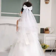 Velos de boda hechos a mano de doble capa con flores para niñas, bonito disfraz de lazo con diamantes de imitación