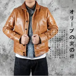 YR! Бесплатная доставка. Новая японская Повседневная стильная куртка из воловьей кожи, Мужская модная тонкая шуба из натуральной кожи
