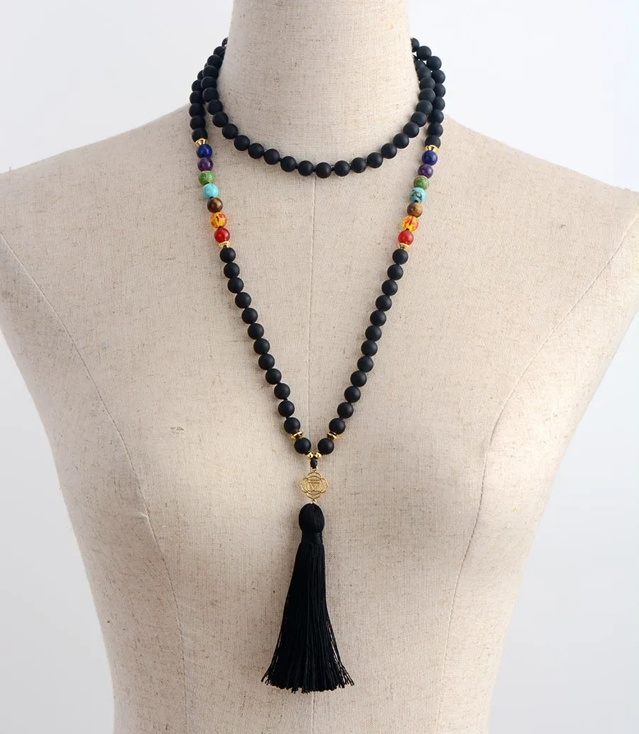 New Chakras 108 Beads Mala Matte Onyx 7 Color Stones Reiki Charm Tassel Necklace Bead Knotted Meditation Yoga Necklace Dropship - Image 6