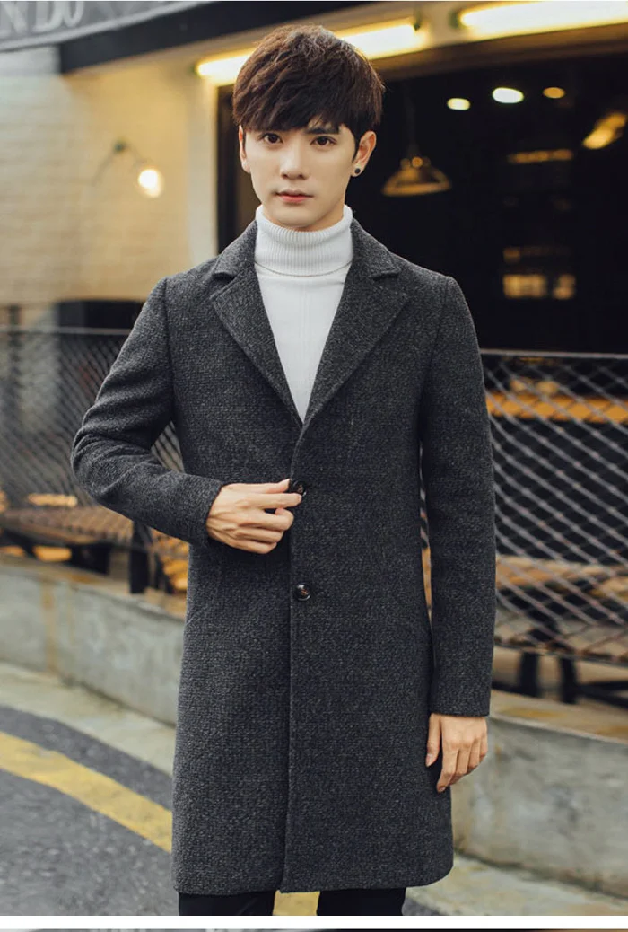 New Men Long Trench Coat Men Fashion Wool Trench Coat Windbreaker Steampunk Men Overcoat Casual Outerwear Coats
