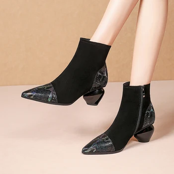 

Mixed colors Suede Leather ladies Ankle Boots Women Autumn Winter Side Zipper women Short Boots Women Party Basic Shoes Woman