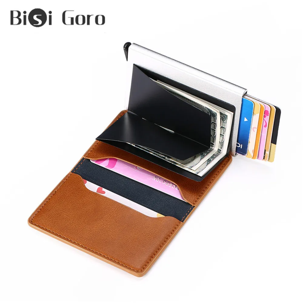 

BISI GORO Smart Wallet For Men And Women Aluminum Box Credit Card Holder Mini Wallet Security RFID Holder Pop Up ID Card Case