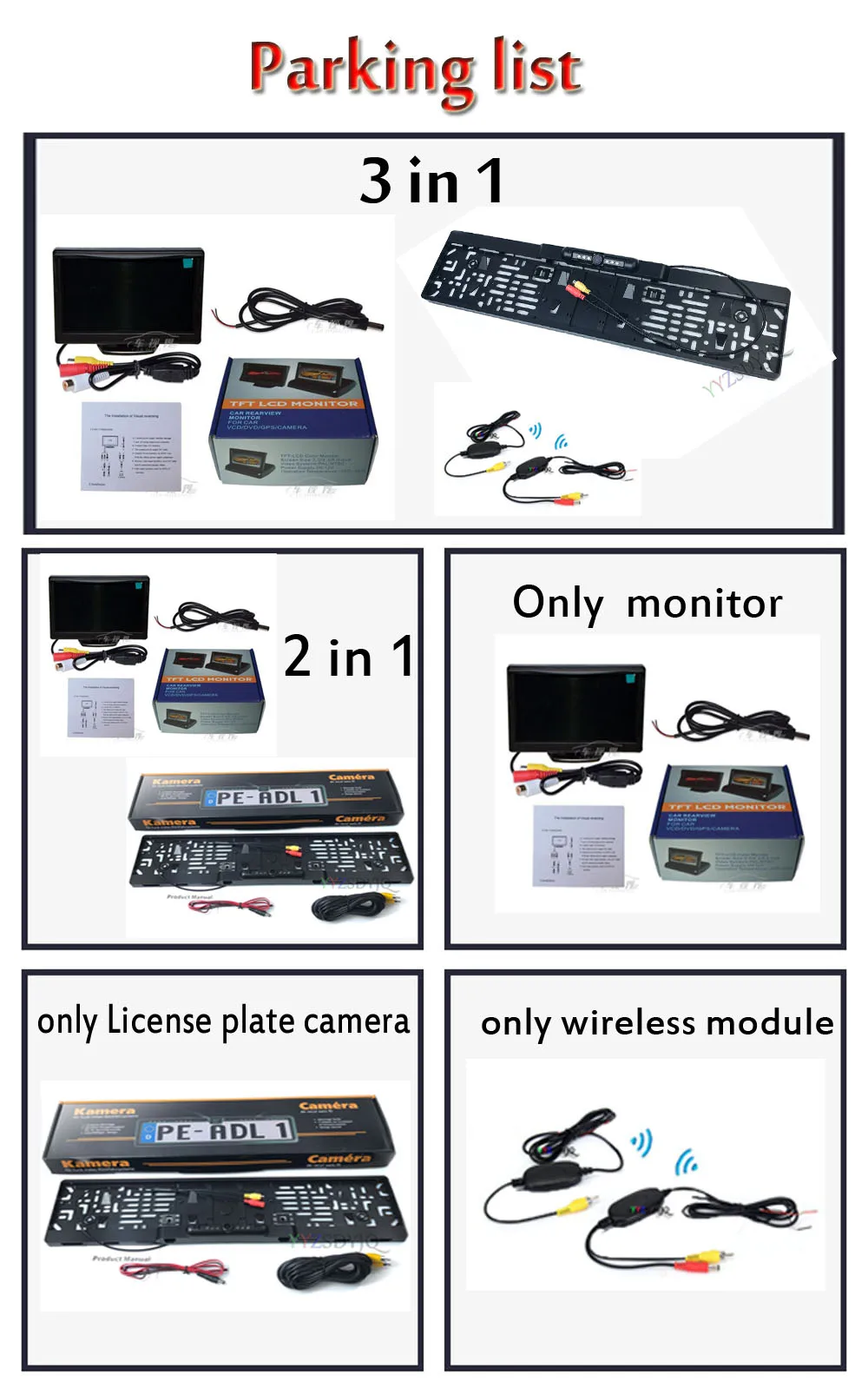 Monitor do veículo com câmera de matrícula,