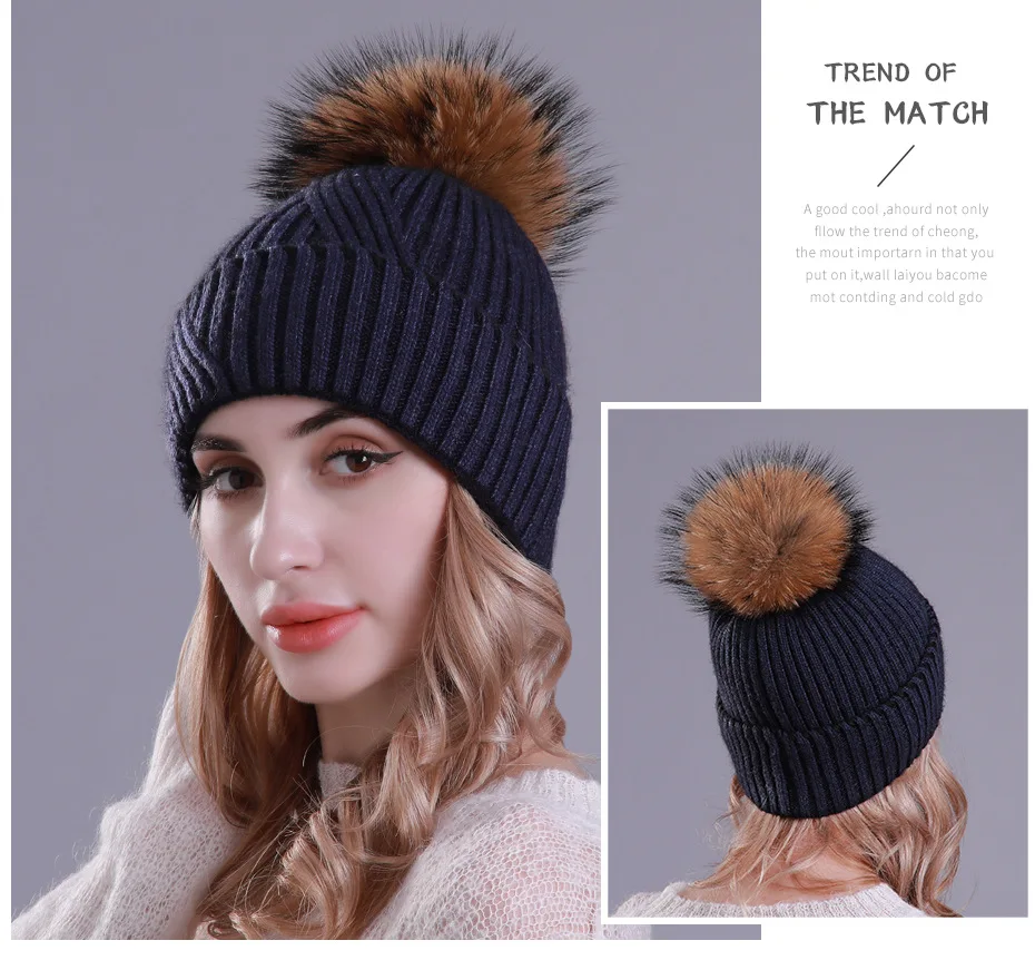 Winter wool knitted hat fashionable warm mink ball lady hat Korean version of 100 sets of warm and humid hat