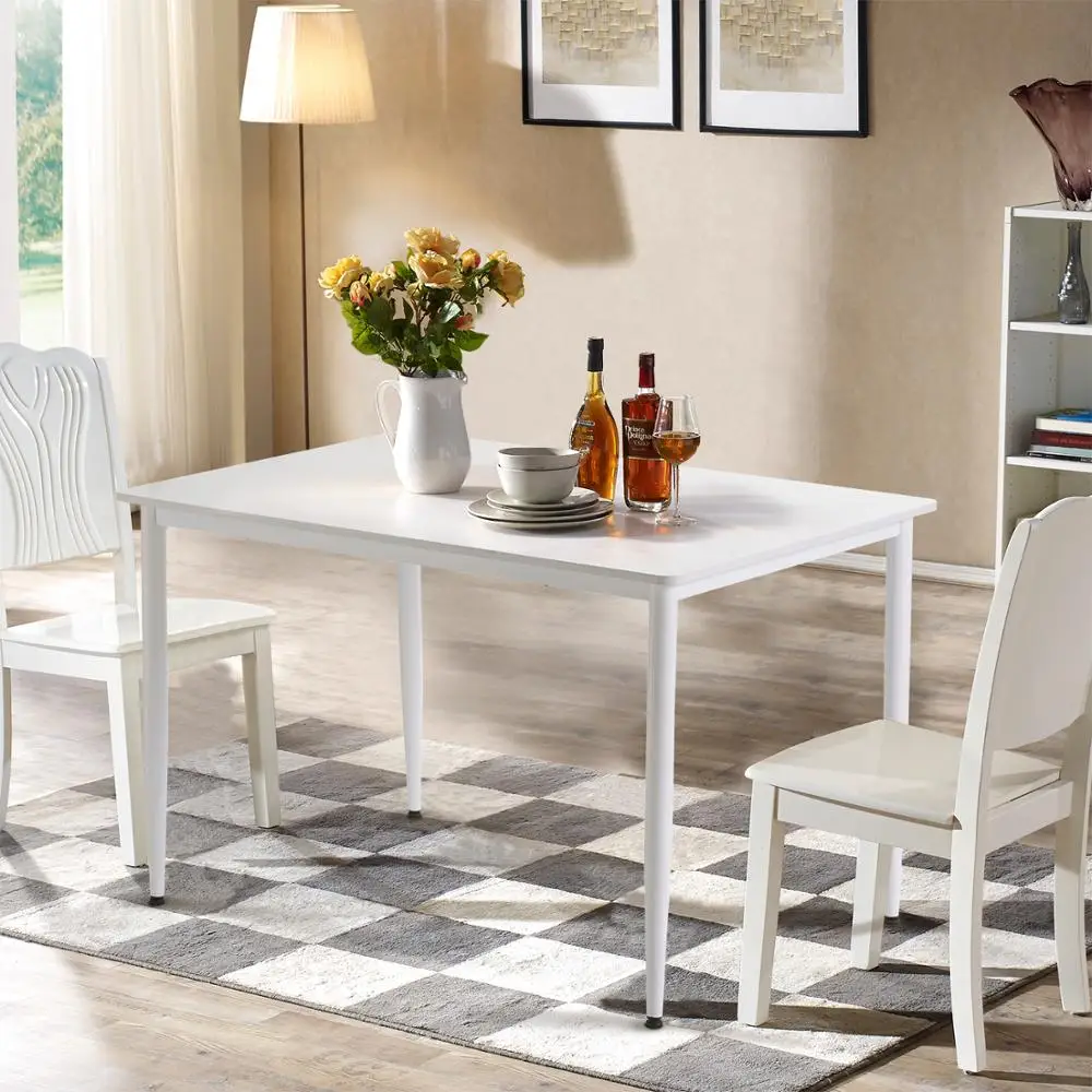 

TribesignsWooden white dining table rectangular kitchen table 4-6 seat table, suitable for dining room, living room (table only)