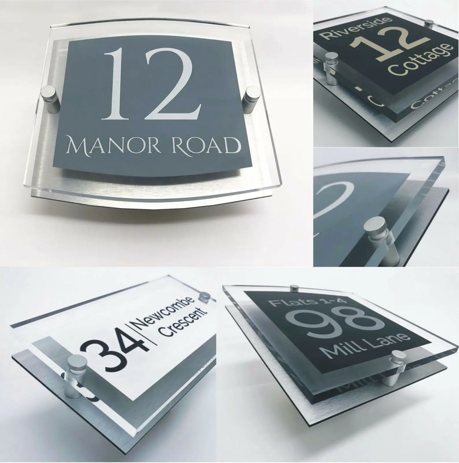 

House number House Door Number Personalised Clear Acrylic Signs for your home Door sign name plates brass door plates
