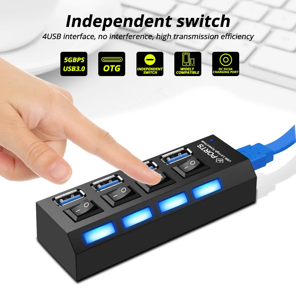 FONKEN usb-хаб 3,0 переключатель светодиодный дисплей 4 порта расширитель 5 Гбит/с хаб клавиатура концентратор разветвитель адаптер для настольный компьютер, принтер планшет мышь
