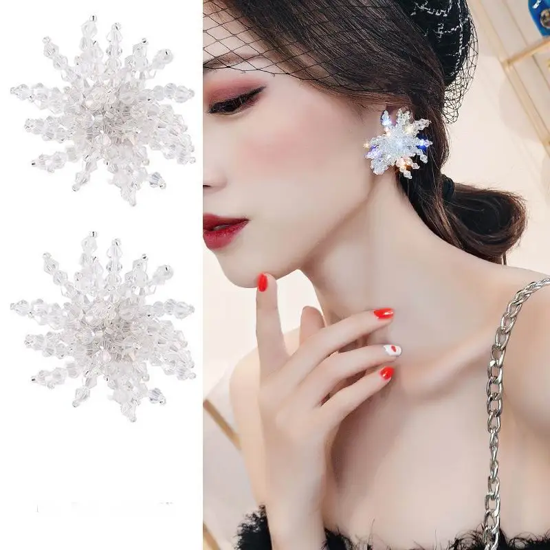 Женские серьги гвоздики с крупным цветком в Корейском стиле кристаллами