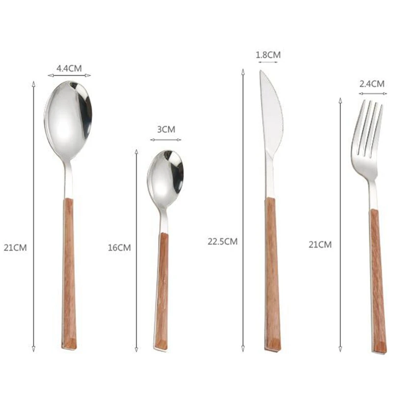 EASY-24Pcs набор посуды из нержавеющей стали 304, глянцевые деревянные серебряные столовые приборы, наборы, Западный кухонный нож, вилка, чайная ложка, столовые приборы