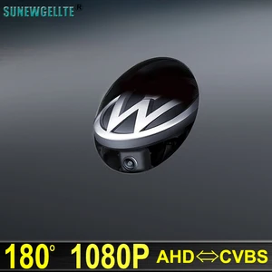 Image 1 - 180 ° AHD 1080P placa Flip emblema trasero del coche vista cámara de estacionamiento para VW Golf Polo CC escarabajo Magotan B6 B7L B8 EOS T roc Lamando R