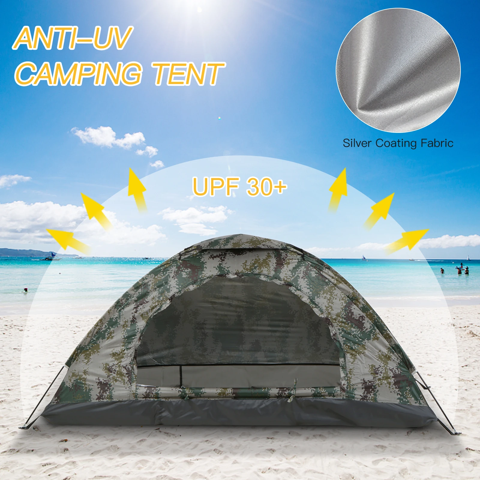 Ultralight Waterproof Camping Tent Single Layer Portable Tent Anti-UV Coating UPF 30+ for Outdoor Beach Fishing Fine Mesh Door 5