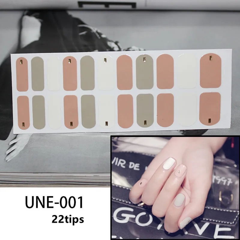 22 Типсы/лист корейский дизайн Полные Обертывания блестящие, дизайн ногтей наклейки многоцветные наклейки для ногтей s полоски DIY салон маникюр падение - Цвет: UNE-001