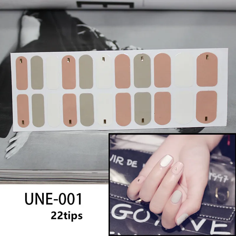UNE-001 22 Типсы/лист корейский дизайн Полные Обертывания блестящие, дизайн ногтей наклейки многоцветные наклейки для ногтей s полоски DIY салон маникюр падение - Цвет: UNE-001