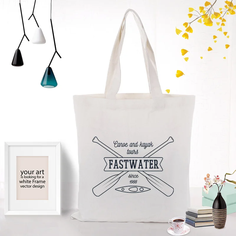 Вместительная сумка для покупок сумка черная иллюстрация текст канва для DIY Сумочка ежедневного использования пользовательский принт Логотип эко многоразовая утилизация