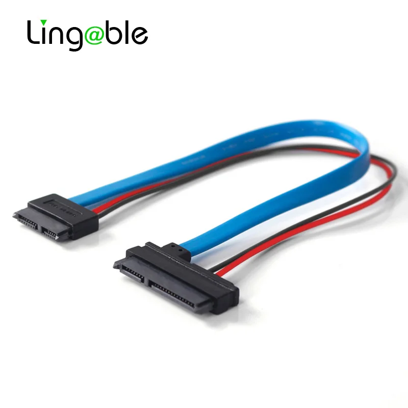 Lingable Sata Adaptador Cabo Serial Ata 22pin Mais 15 Fêmea para Sata Slimline 13pin Mais Conector Fêmea Conterver Cabos 30cm