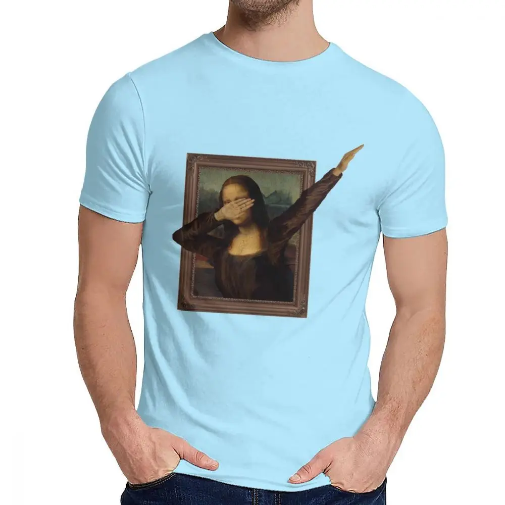 Мужская футболка с круглым вырезом и принтом Mona Lisa La Gioconda с короткими рукавами, Новое поступление для мужчин, топ из натурального хлопка, Лидер продаж - Цвет: Небесно-голубой