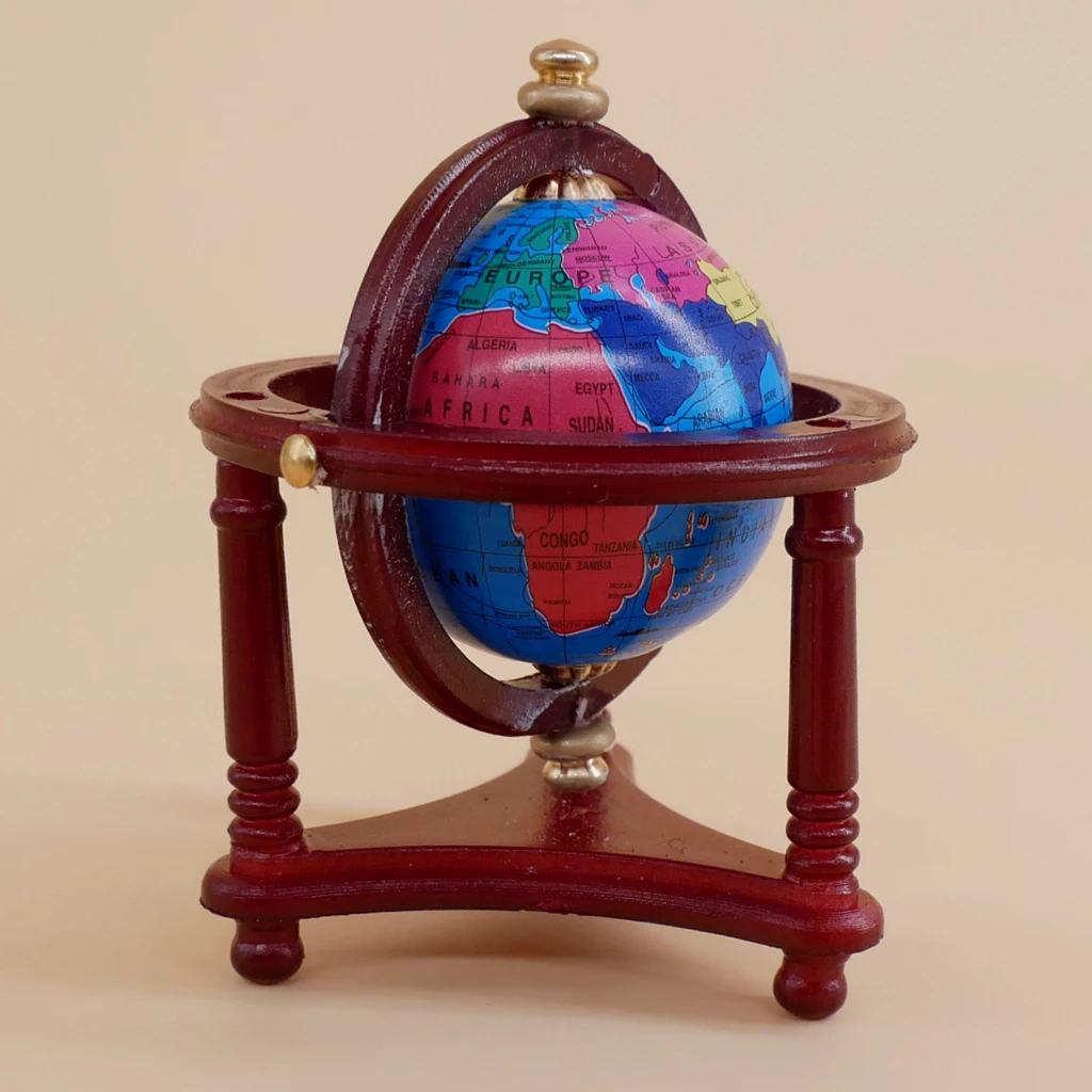 Dollhouse Miniatures Furnitures 1:12 Scale Mini Blue Rotatable Globe with Wood Stand