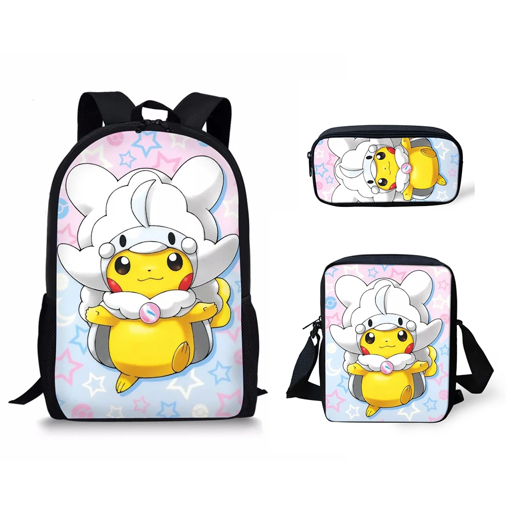 

HaoYun Fashion 3PCs/Set Children's Backpack Cartoon Pikachu Anime School Bags Set Kawaii Pikachu Pattern Tennagers Book Bags