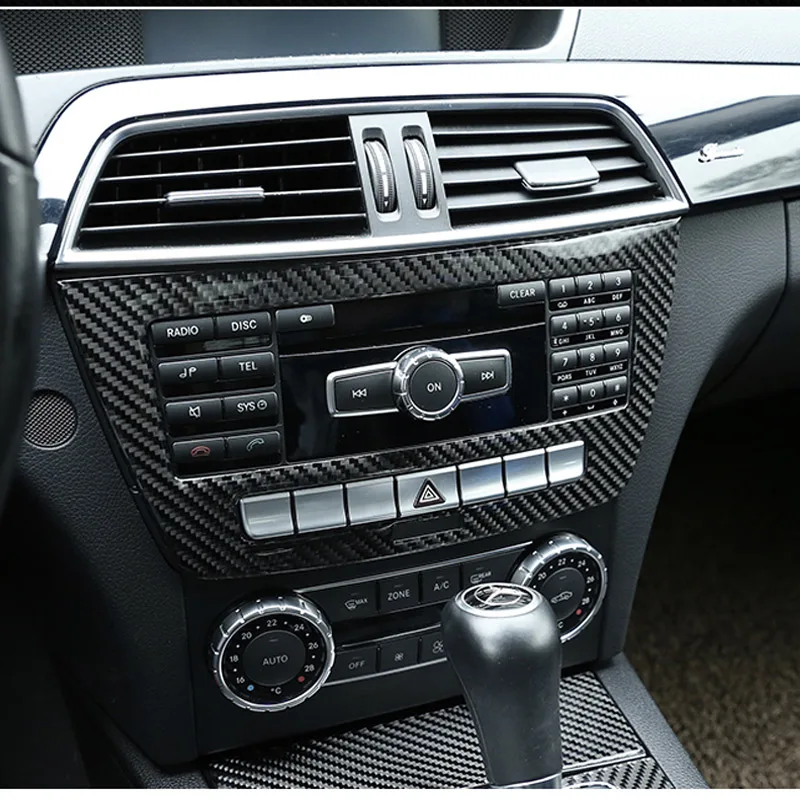 

Carbon Fiber Style ABS Center Console CD Decoration Frame Trim For Mercedes benz C Class W204 2011 2012 2013 Year Accessories