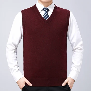 

2020 spring Men's Slim Fit Sleeveless Cashmere Knitting Woolen Pullover Casual Sweater Waistcoat Vest V-neck Sleeve Single Knit