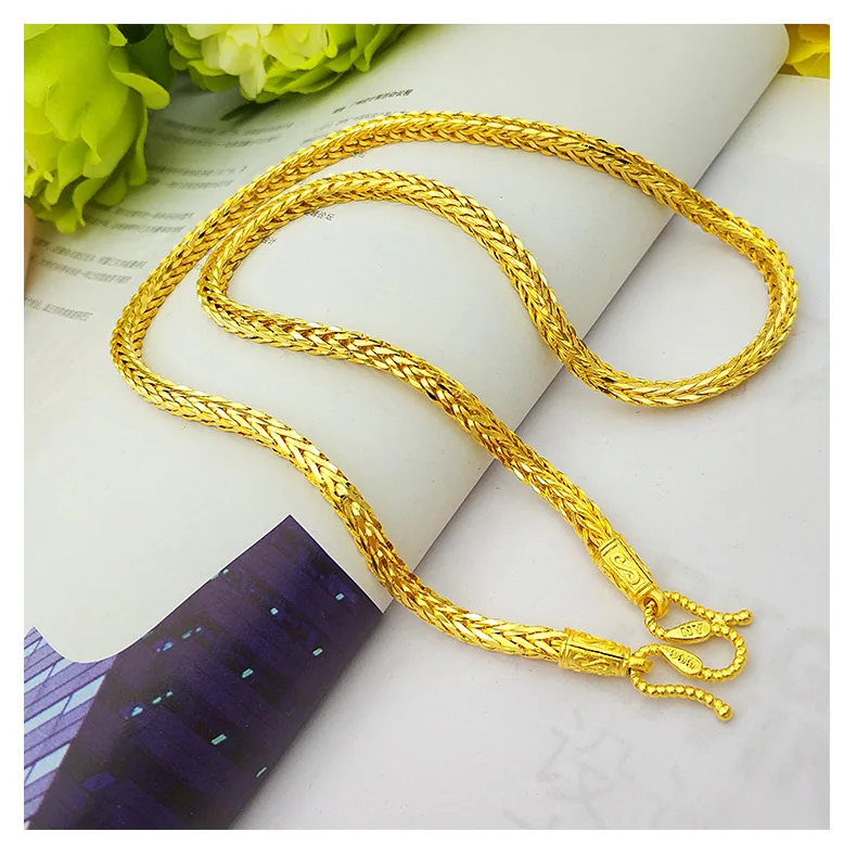 18k Yellow Gold Snake Bone Necklaces Pendant for Men Sand Gold Necklace Pendant Clavicle Fine Jewelry Wedding Birthday Gifts