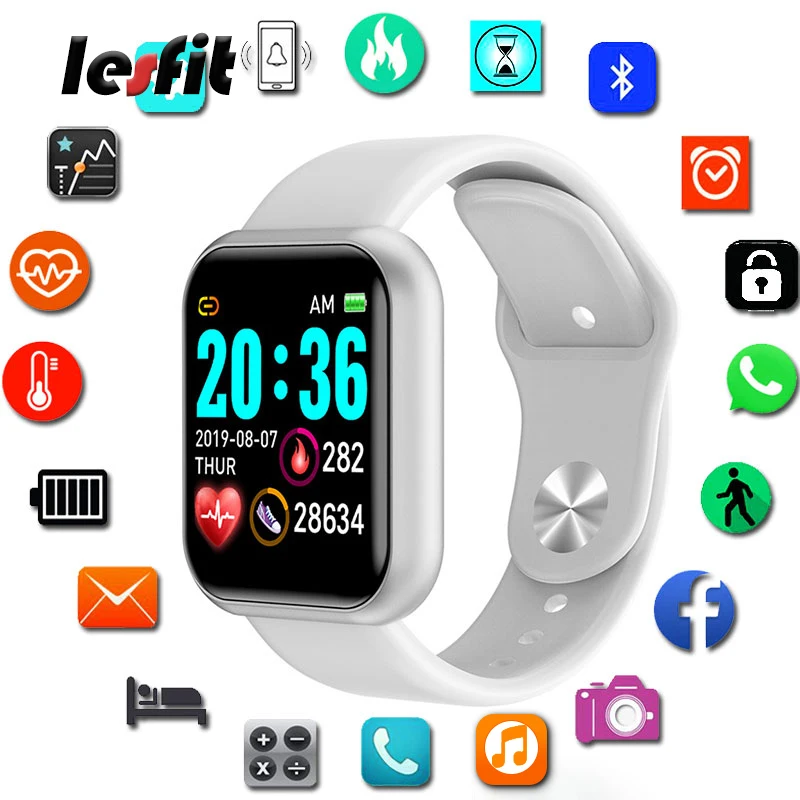 Lesfit 1 3 дюймов белый водонепроницаемый цифровой умный женский браслет Bluetooth Смарт