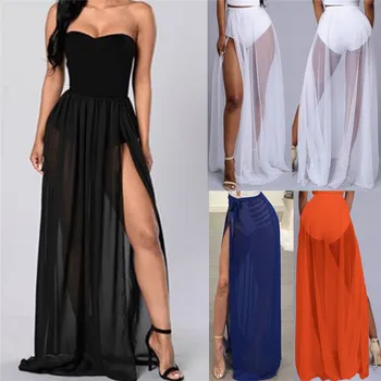 

2019 Women Bikini Cover Up Swimwear Sheer Beach Maxi Wrap Skirt Sarong Pareo Dress
