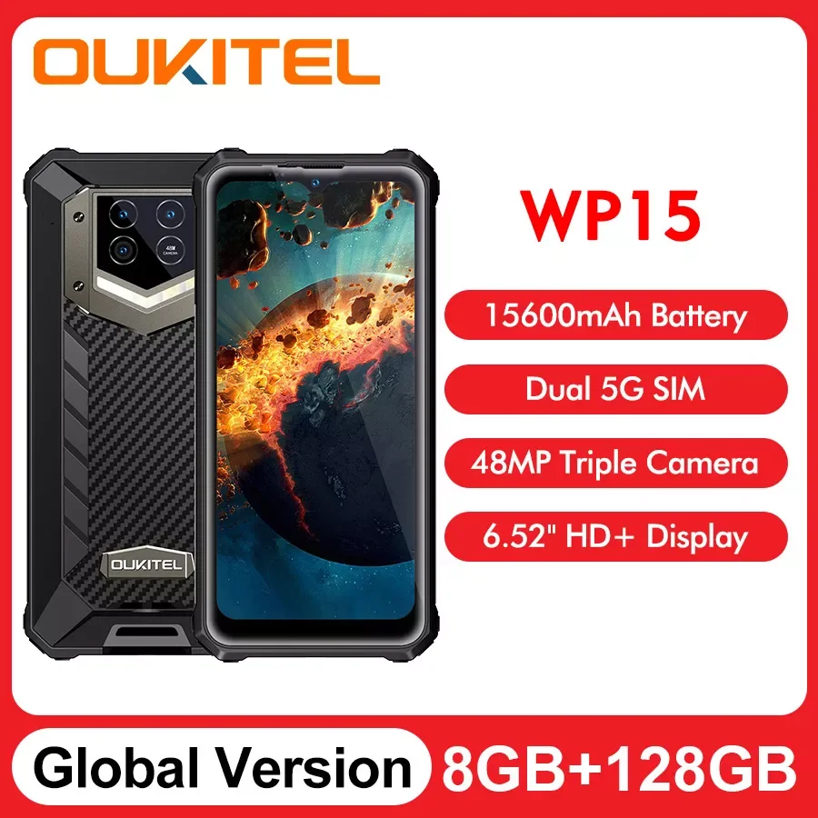 OUKITEL WP15 Dual 5G IP68 Waterproof Rugged Smartphone 15600mAh 6.52 ...