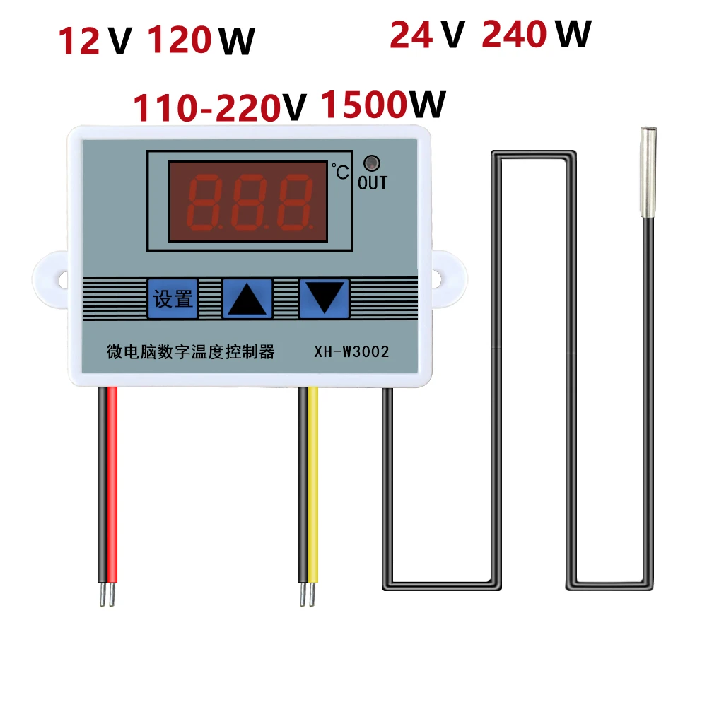 

XH-W3002 12/24/220V Digital LED Temperature Controller 10A Thermostat Control Switch Probe with waterproof sensor Microcomputer