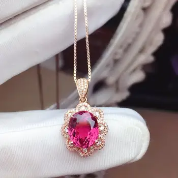 

Z625 Rubillite Tourmaline Pendant Real 18K Gold 100% Natural Rubillite Tourmaline 4.26ct Gemstones Diamond Pendant Necklace