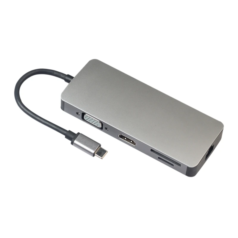 Горячее предложение-8 в 1 type C к Hdmi Vga видео адаптер + Ethernet Lan Rj45 Usb 3 0 Sd Tf кард-ридер