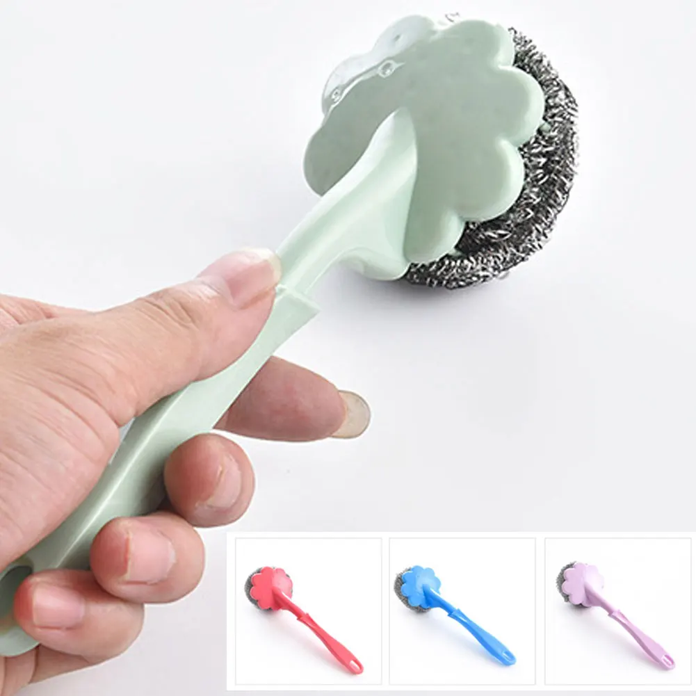 4Pcs Pan Brush Handhold Hanging Durable Dish Cleaning Tool Practical Anti-wear Cleaner Steel Wool Long Handle Kitchen Supplies