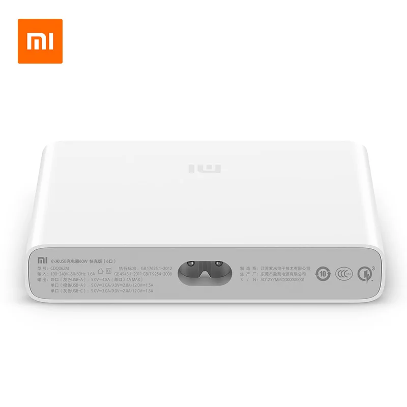 Xiaomi Mijia USB-C 60 Вт Зарядное устройство type-C& USB-A 6 порты вывода Dual QC 3,0 быстрое зарядное устройство для смартфона планшета