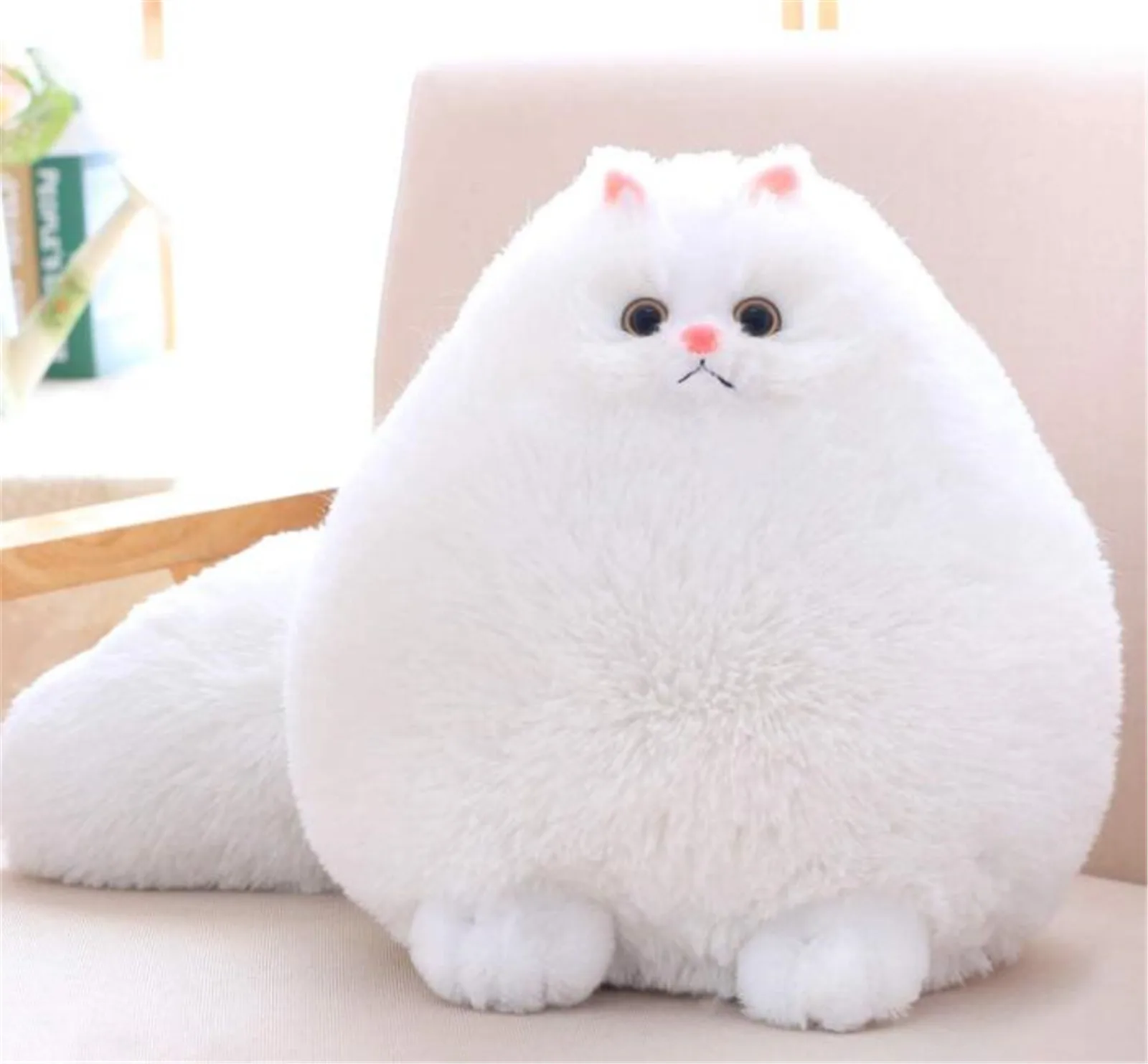 Fluffy White Persian Cat Stuffed Animal Plush Toy Pet Doll Kids Soft Cuddle Gift 
