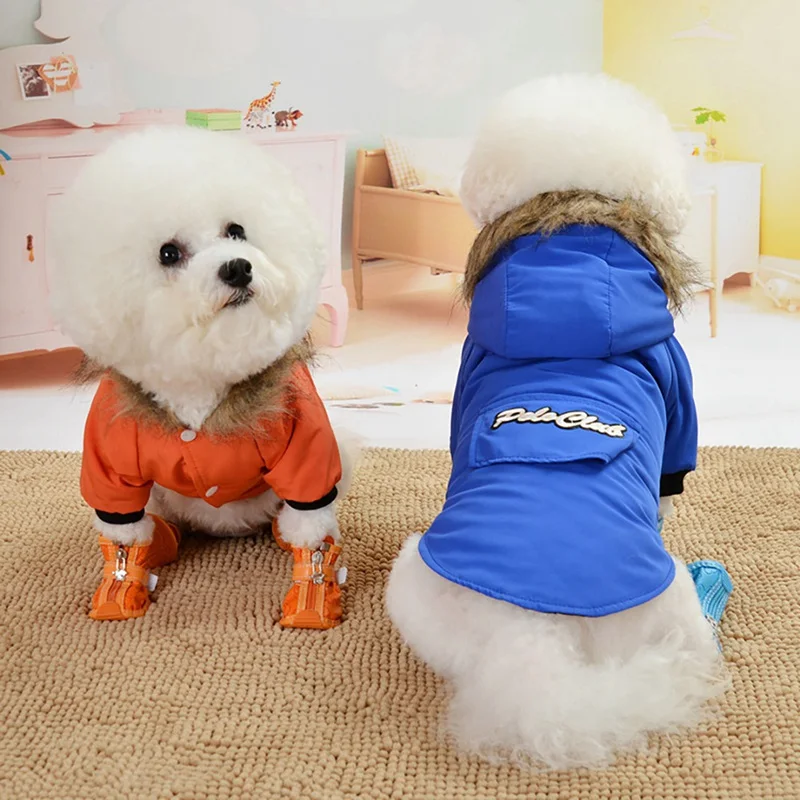 Dog Clothes Pet Cotton Vest Winter Jumpsuit For Dogs Padded Down Clothes Cold Weather Warm Thickening 2-legged Hooded Coat Pro