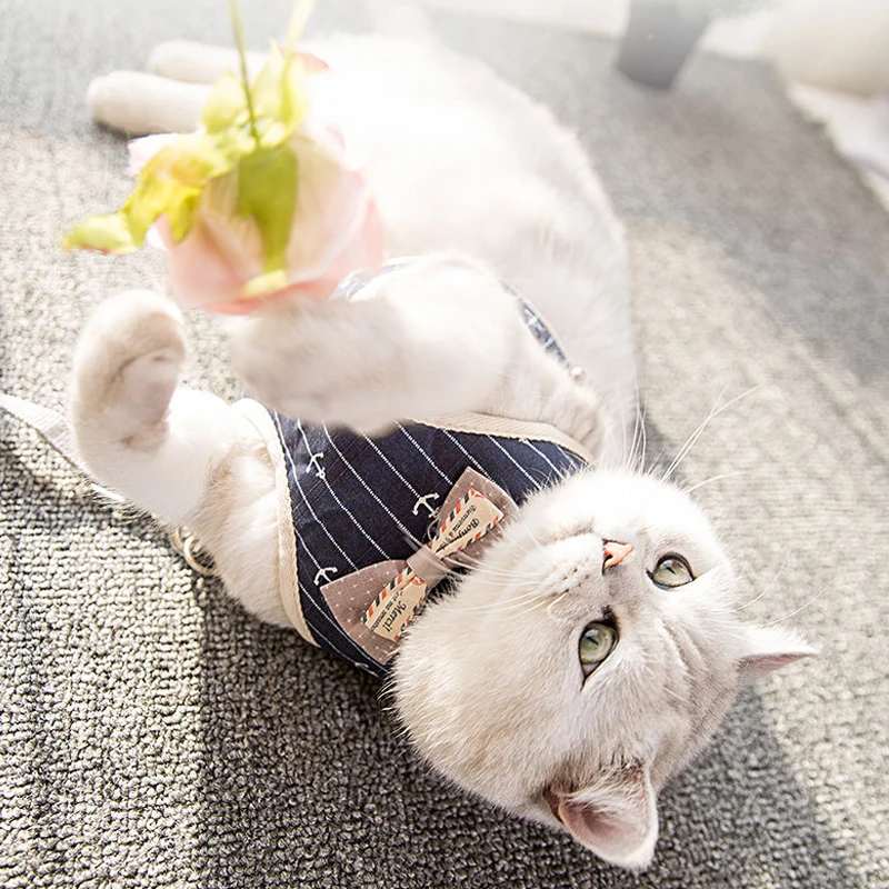 Cute Cat Harness and Leash Set Cloth Nylon Mesh Pet Puppy Harness Lead Cat Collar Clothes Vest For Small Cats Dogs Pet Supplies