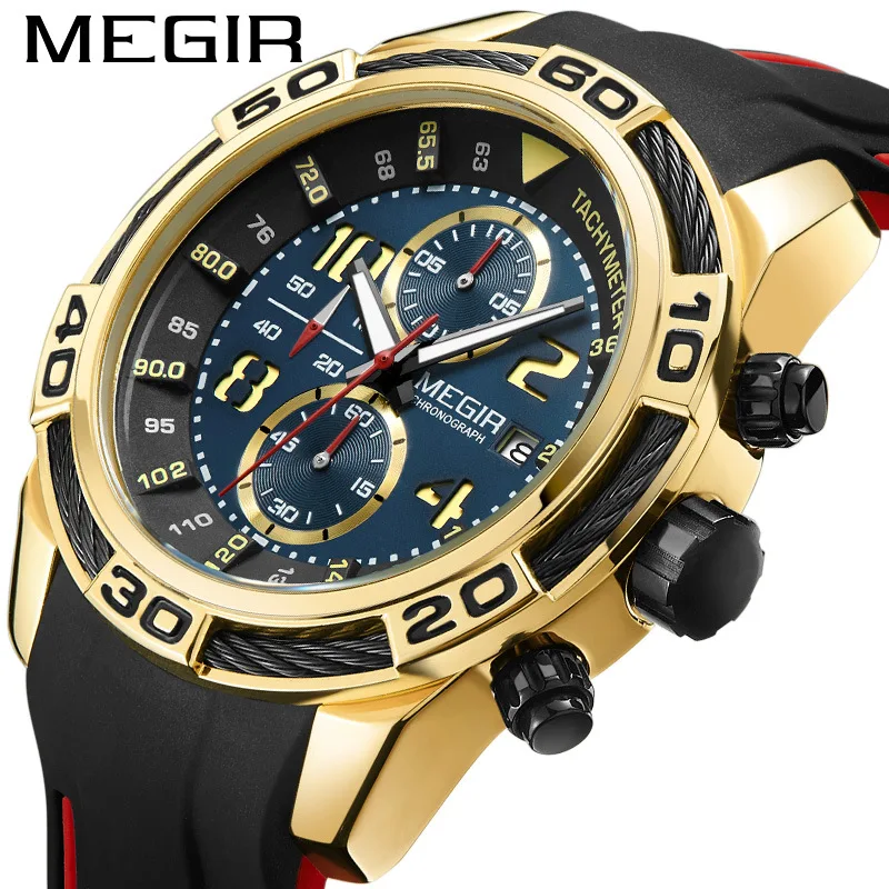 

Natural Detox Gainer Megir Watch Men's Multi-functional Timing Calendar Sports Timing MEN'S Watch Silicone Quartz Watch 2045
