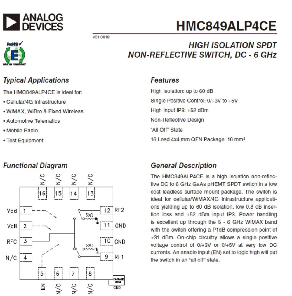 HMC349 HMC849 HMC8038 6 ГГц RF модуль переключателя однополюсный двойной бросок для ham радио усилитель
