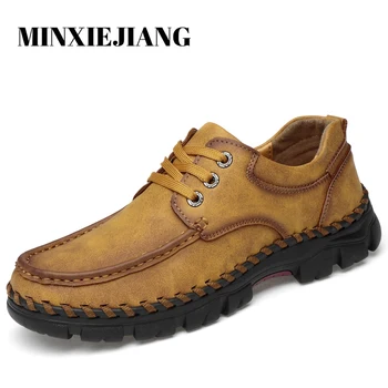 

MINXIEJIANG 2020 New High-quality Men's Shoes Leather Casual Shoes Waterproof Non-slip Work Shoes Loafers Large Size 38-46