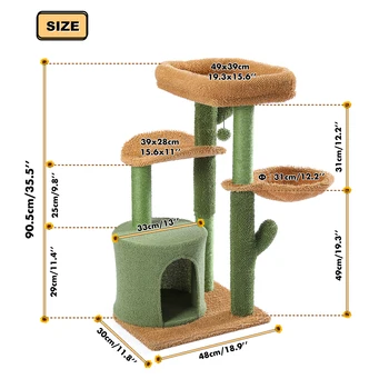 Cat Tree Tower Cat's House with Scratching Post Cute Cactus Play House Furniture with Condo Nest Mordern Pet Scratcher 6