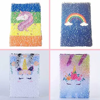 

1Pc A5 Notebook Reversible Sequin Unicorn Diary Notebook Cute Cartoon Rainbow Journal Diary Note Books