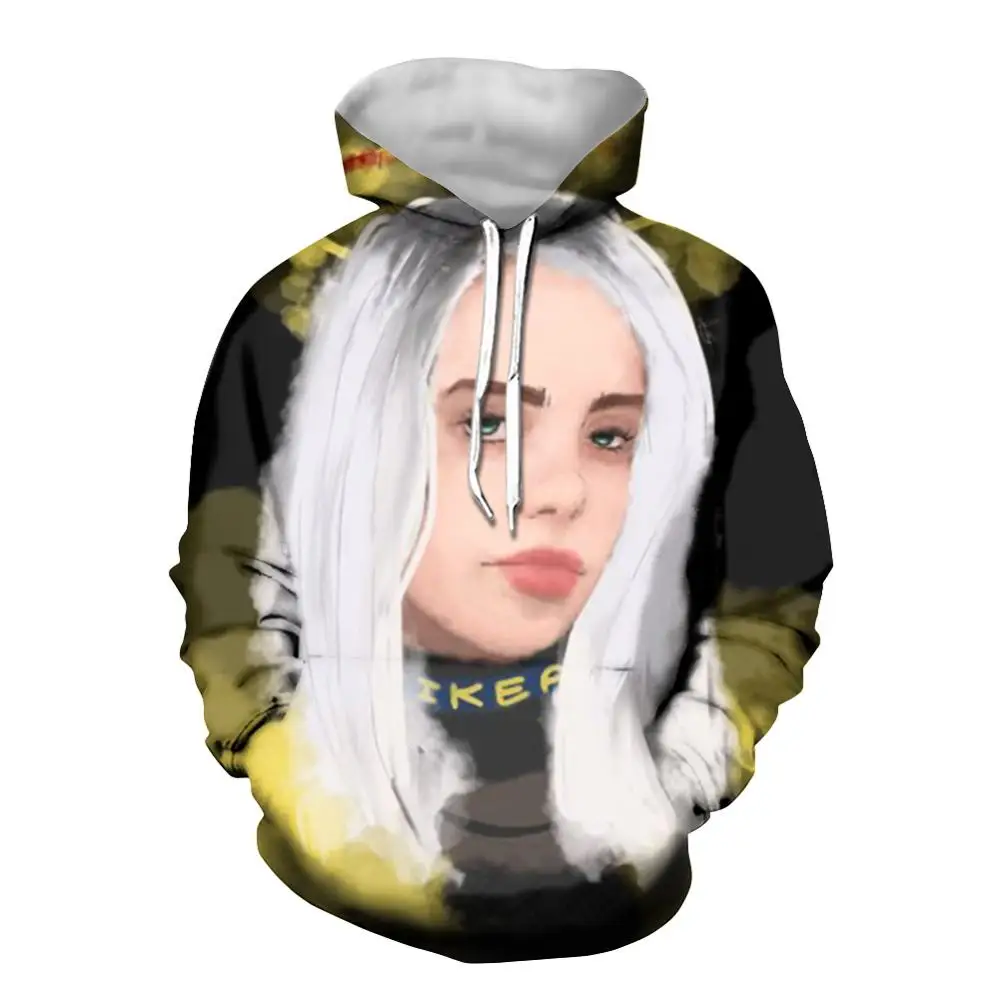 THIKIN Мода Billie Eilish принт для женщин толстовки пуловер хип хоп шляпа для подростка Уличная свитер женский большой XS-4XL - Цвет: AHMQ024Z72