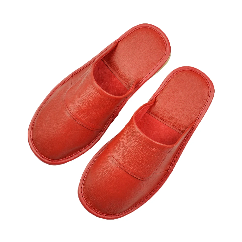 Genuine Cow Leather slippers couple indoor non-slip men women home fashion casual single shoes PVC soft soles spring summer 508