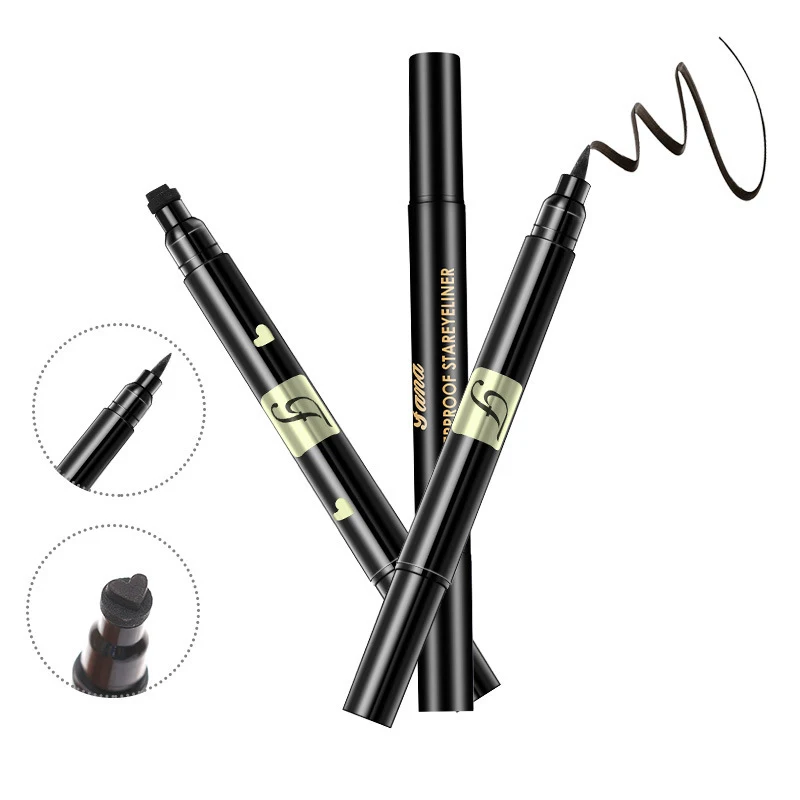 1PC Double-head Waterproof Liquid Eyeliner Quick Drying Black Pen Moon Star Heart Smooth Eye Makeup Pencil |