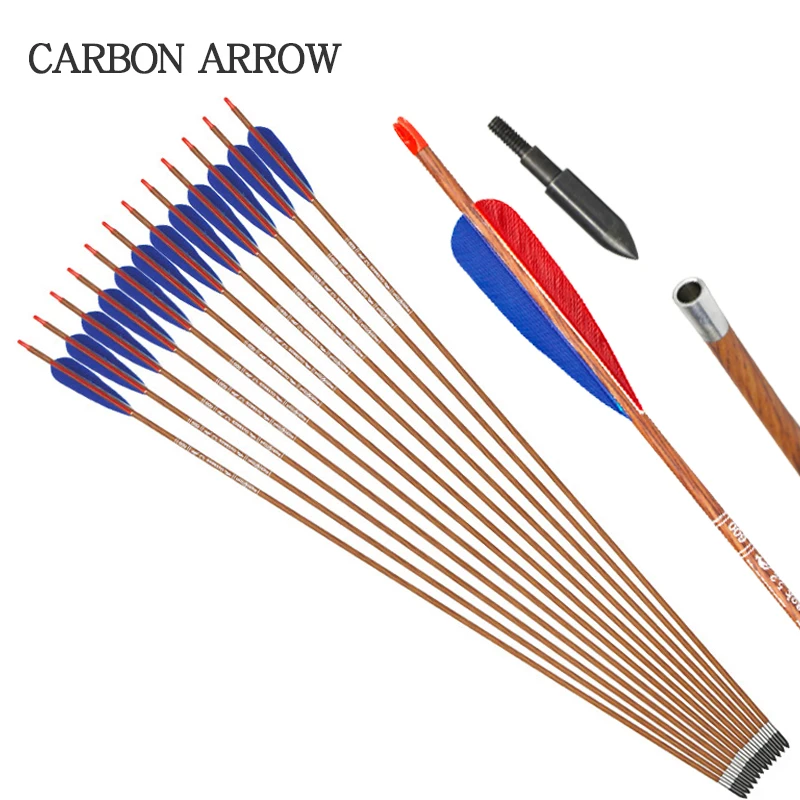 

Carbon Arrows Bow And Arrow Feather Arrow Archery Accessories 32inch Spine 600 for Compound/Recurve Bow Hunting And Shooting
